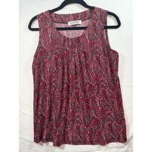 Kasper Womens Red Black Geometric Pleated Sleeveless Shell Blouse Top Size M